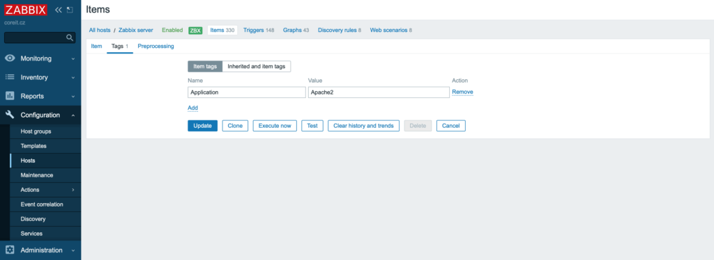 Tvorba tagů v Zabbix 5.4